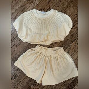 QUEEN OF SPARKLES Cream Beaded Crop Top and Shorts Set